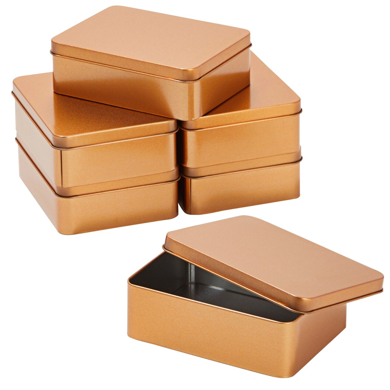 6-Pack Gold Metal Cookie Tins with Lids - Small Rectangular Tin